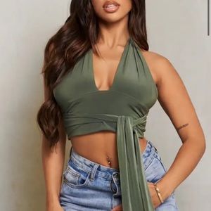Green Slinky Halter Top with Ties